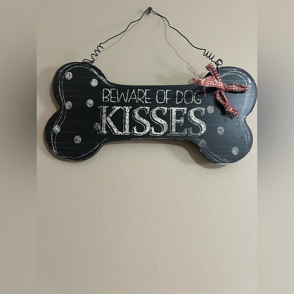 Dog Bone Shaped Sign - Black with White Polka Dots